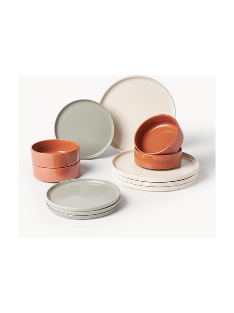 Meerkleurige serviesset Lowri, set van 12, Keramiek, Lichtbeige, terracotta, lichtgrijs, 4 personen (12-delig)