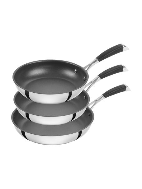 Set de sartenes de acero inoxidable Poletto, 3 uds., Acero inoxidable, Plateado, negro, Set de diferentes tamaños