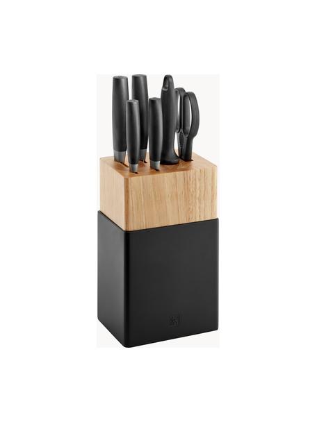Bloque de cuchillos de madera de caucho Now, 7 uds., Madera clara, negro, plateado, Set de diferentes tamaños