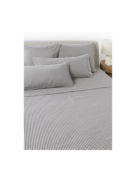 Sábana encimera de sirsaca a cuadros Davey, Gris oscuro, blanco, Cama 90 cm (180 x 280 cm)