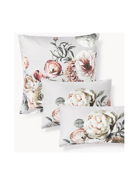 Funda de almohada de satén de algodón Blossom, Gris claro, multicolor, An 50 x L 70 cm