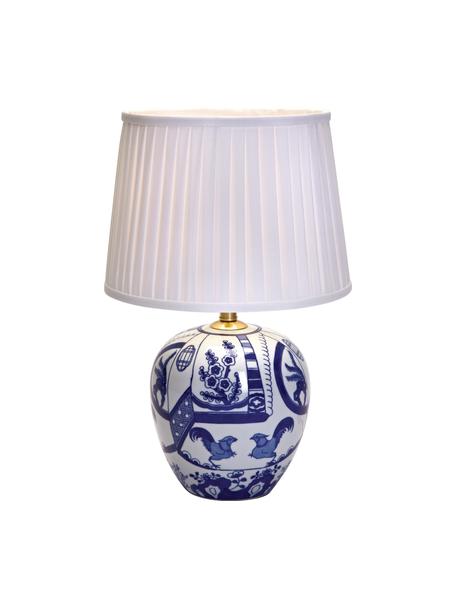 Lampada da tavolo in ceramica Göteborg, Base della lampada: ceramica, Paralume: poliestere, Base della lampada: blu, bianco Paralume: bianco, Ø 31 x Alt. 48 cm