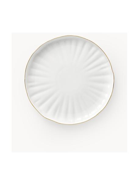 Frühstücksteller Sali mit Relief, 2 Stück, Porzellan, glasiert, Weiss mit goldenem Rand, Ø 21 cm