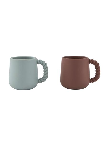 Tazas infantiles Mellow, 2 uds., 100% silicona, Verde menta, marrón, Ø 8 x Al 10 cm