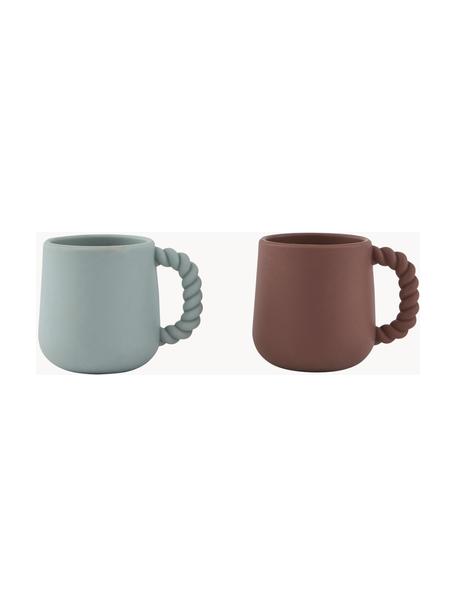 Komplet kubków dla dzieci Mellow, 2 elem., 100% silikon, Miętowy zielony, brązowy, Ø 8 cm, W 10 cm