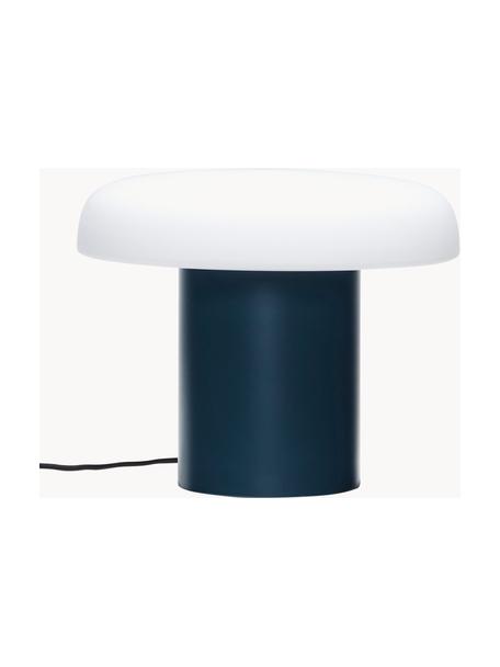 Lámpara de mesa artesanal Ateliers, Pantalla: vidrio, Cable: forro textil, Blanco, azul oscuro, Ø 25 x Al 20 cm