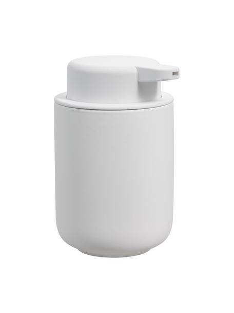 Distributeur de savon en grès à surface veloutée Omega, Blanc, Ø 8 x haut. 13 cm