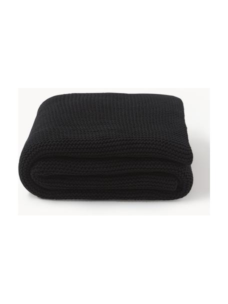 Plaid en tricot Adalyn, 100 % coton bio, certifié GOTS, Noir, larg. 150 x long. 200 cm