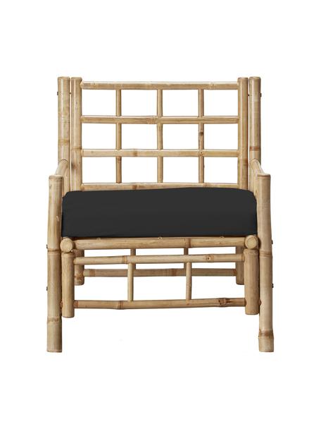 Sillón de bambú para exterior con cojín de asiento Mandisa, Estructura: madera de bambú, Funda: lona, Bayo, negro, An 70 x F 80 cm