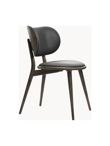 Sedia in pelle con gambe in legno Rocker, fatta a mano, Struttura: legno di quercia certific, Nero, legno di quercia scuro, Larg. 52 x Prof. 44 cm
