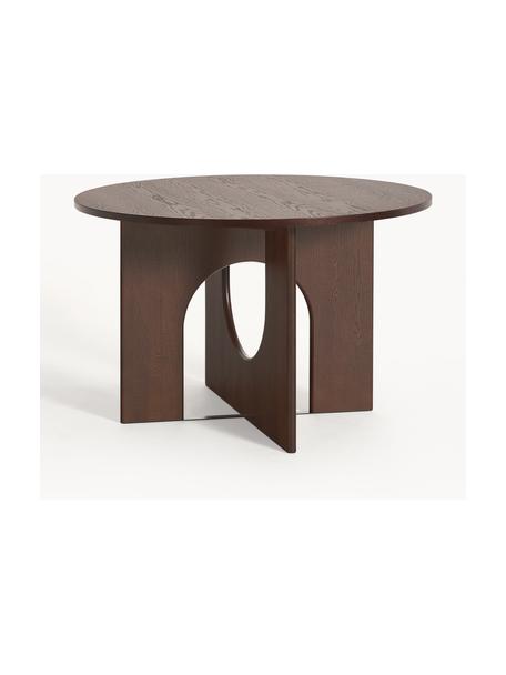 Mesa de comedor redonda Apollo, tamaños diferentes, Tablero: chapa de roble lacada, Patas: madera de roble lacada, m, Madera de roble lacada en marrón oscuro, Ø 120 cm