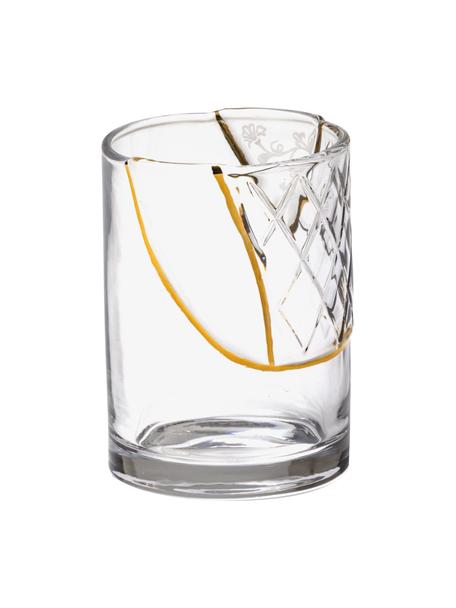 Designer Wasserglas Kintsugi, Dekor: Gold, Transparent, Ø 8 x H 11 cm, 300 ml