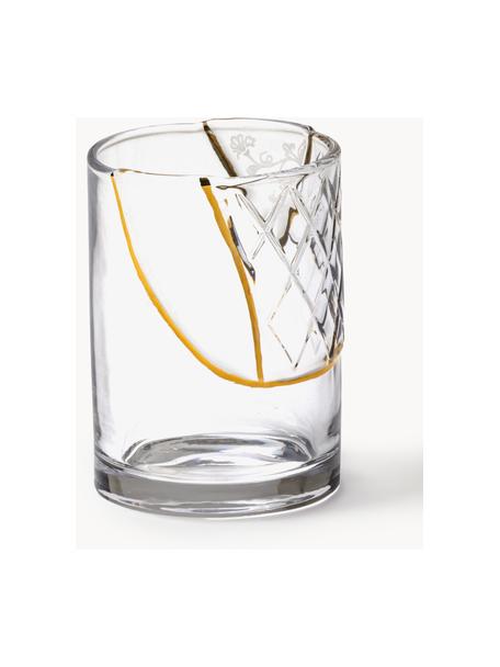 Szklanka ze szkła kryształowego Kintsugi, Transparentny, odcienie złotego, Ø 8 x W 11 cm, 300 ml