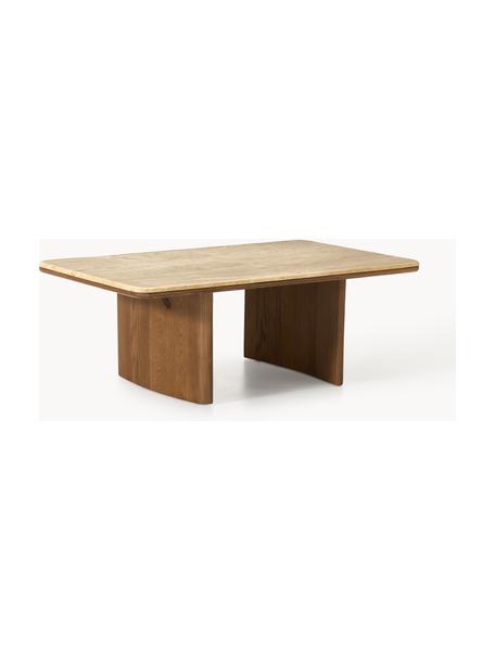 Table basse en chêne avec plateau en travertin Chandler, Bois de chêne, beige travertin, larg. 110 x prof. 70 cm