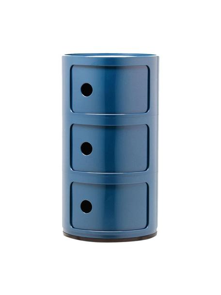 Design container Componibili, 3 modules, Kunststof, Greenguard gecertificeerd, Blauw, glanzend, Ø 32 x H 59 cm