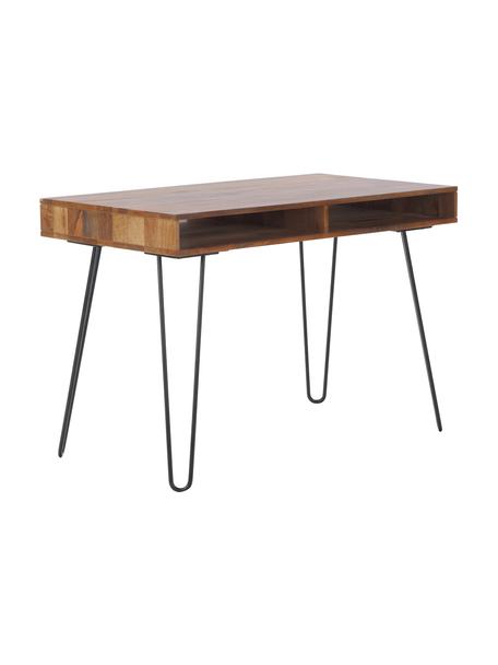 Pracovný stôl z dreva a kovu Repa, Drevo sheesham, čierna, Š 110 x V 76 cm
