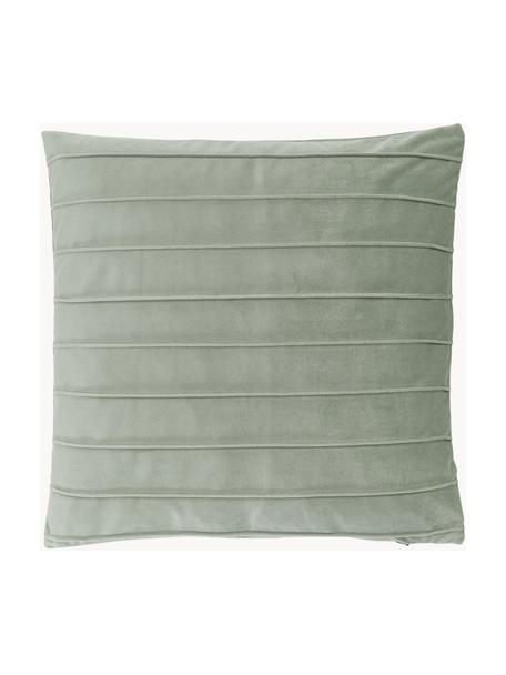 Sametový povlak na polštář se strukturovaným vzorem Lola, Samet (100 % polyester), Šalvějově zelená, Š 40 cm, D 40 cm