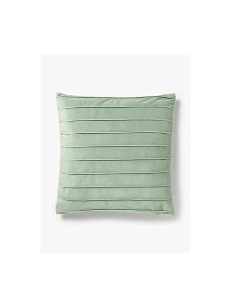 Housse de coussin en velours Lola, Velours (100 % polyester), Vert sauge, larg. 40 x long. 40 cm