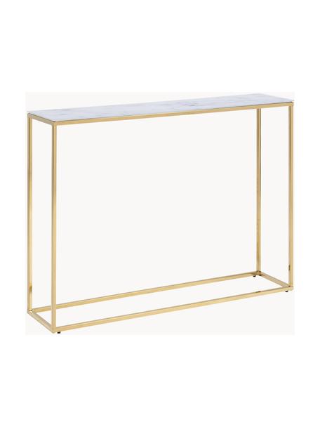 Consola de recibidor Aruba, tablero de vidrio aspecto mármol, Tablero: vidrio laminado, metal, e, Estructura: metal con pintura en polv, Aspecto mármol blanco, dorado, An 110 x Al 81 cm