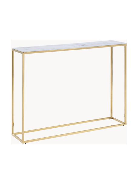 Konzolový stolek se skleněnou deskou v mramorovém vzhledu Aruba, Bílý mramorový vzhled, zlatá, Š 110 cm, V 81 cm