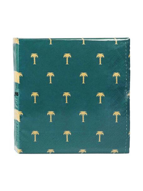 Papieren servetten Palmtree, 20 stuks, Papier, Groen, goudkleurig, B 17 x L 17 cm