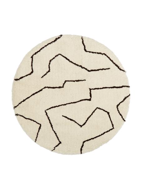 Ručně tkaný kulatý koberec s vysokým vlasem Davin, Krémová, černá, Ø 120 cm (velikost S)