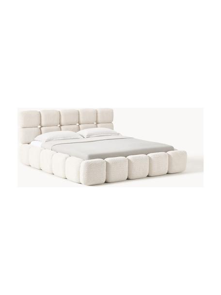 Cama tapizada de borreguillo bouclé Tayla, Tapizado: tejido borreguillo bouclé, Estructura: madera de abeto maciza, t, Patas: madera de abedul lacada E, Borreguillo bouclé blanco Off White, An 200 x L 200 cm