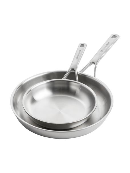 Braadpannenset KitchenAid met 3 Schichtböden, 2-delig, Gecoat roestvrij staal, Zilverkleurig, Set met verschillende formaten