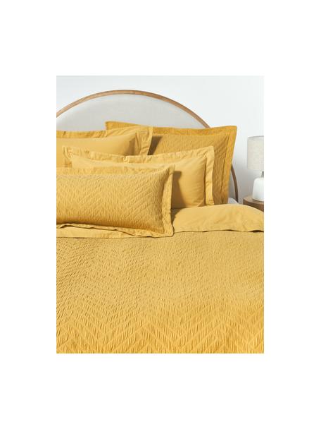 Baumwoll-Bettdeckenbezug Jonie mit strukturierter Oberfläche und Stehsaum, Senfgelb, B 135 x L 200 cm