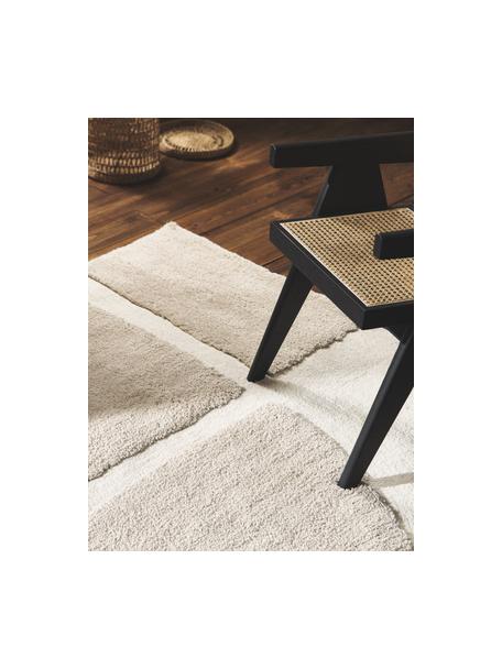 Flauschiger Hochflor-Teppich Jade mit erhabener Hoch-Tief-Struktur, 100 % Polyester, GRS-zertifiziert, Beige, Cremeweiss, B 80 x L 150 cm (Grösse XS)