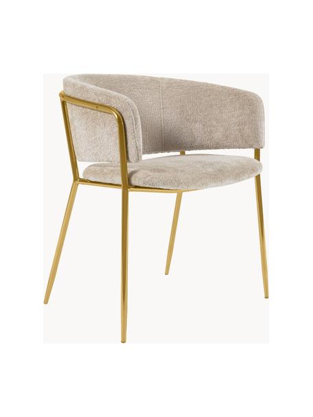 Chenille fauteuils Runnie, set van 2, Bekleding: chenille (100 % polyester, Poten: vermessingd staal, Chenille lichtbeige, goudkleurig, B 58 x D 58 cm