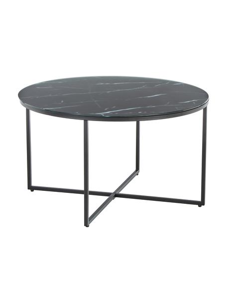 Konferenčný stolík s mramorovanou sklenenou doskou Antigua, Čierno-sivá mramorovaná, čierna, Ø 80 x V 45 cm