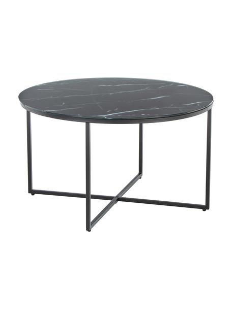 Okrúhly konferenčný stolík so sklenenou doskou s mramorovým vzhľadom Antigua, Mramorovaná čierna, Ø 80 x V 45 cm