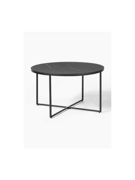 Mesa de centro Antigua, tablero de vidrio en aspecto mármol, Tablero: vidrio estampado con aspe, Estructura: acero con pintura en polv, Aspecto mármol negro, Ø 80 cm