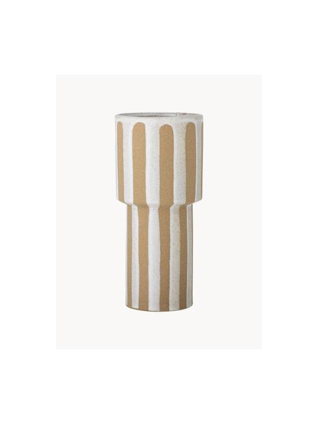 Gestreifte Vase Awah, handgefertigt, Steingut, Beige, Weiß, Ø 13 x H 29 cm