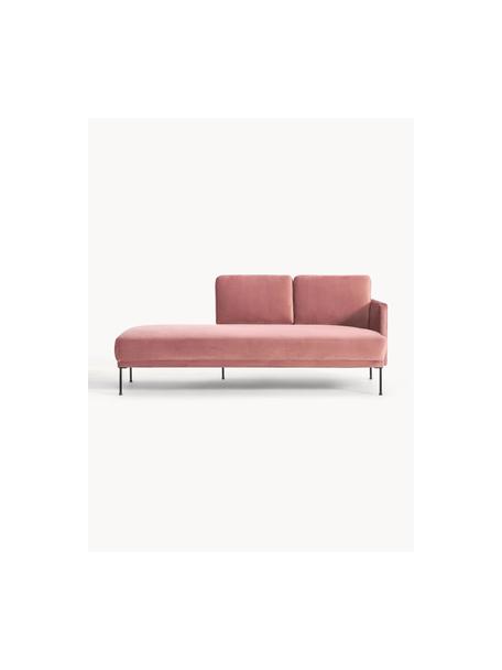 Fluwelen chaise longue Fluente, Bekleding: fluweel (hoogwaardig poly, Frame: massief grenenhout, Poten: gepoedercoat metaal Dit p, Fluweel oudroze, B 202 x D 85 cm, rugleuning rechts