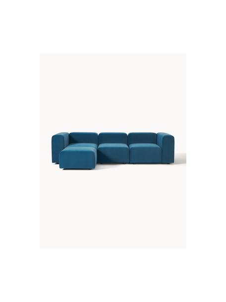 Modulares Samt-Sofa Lena (4-Sitzer) mit Hocker, Bezug: Samt (100 % Polyester) De, Gestell: Kiefernholz, Schichtholz,, Samt Petrol, B 284 x T 181 cm