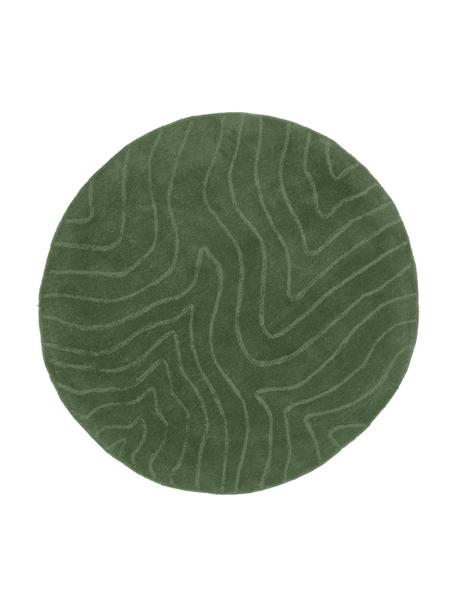 Tapis rond laine vert foncé tufté main Aaron, Vert, Ø 120 cm (taille S)