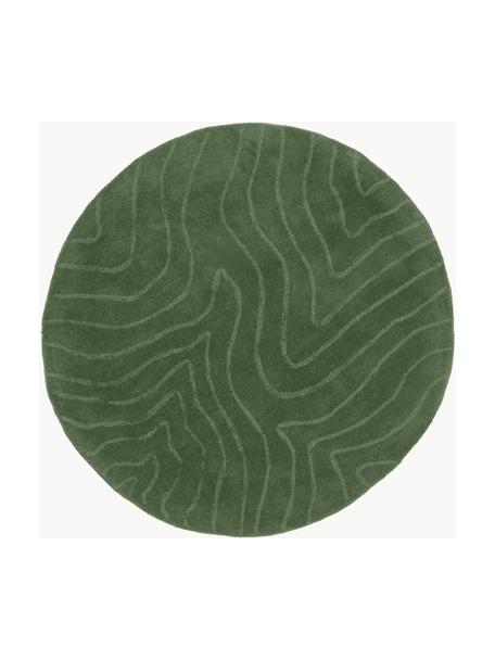 Okrúhly ručne tuftovaný vlnený koberec Aaron, Tmavozelená, Ø 120 (veľkosť S)