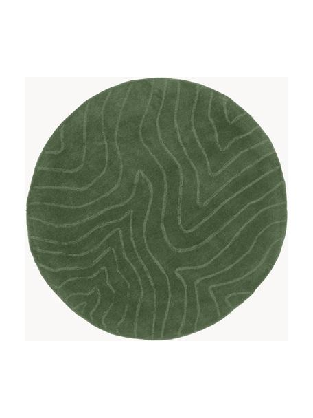 Tapis rond en laine tuftée main Aaron, Vert foncé, Ø 120 cm (taille S)