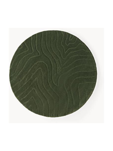 Tapis rond en laine tuftée main Aaron, Vert foncé, Ø 120 cm (taille S)