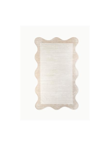 Handgeweven viscose vloerkleed Wavy met golvende rand, Beige, B 245 x L 400 cm (maat XL)