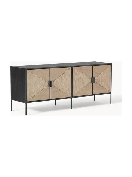 Aparador con puertas de madera de mango maciza June, Estructura: madera maciza de mango ba, Patas: metal con pintura en polv, Negro, madera de mango, An 150 x Al 61 cm