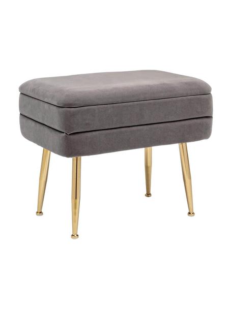 Banquette en velours avec rangement Pavlina, Gris, couleur laitonnée, larg. 50 x haut. 42 cm
