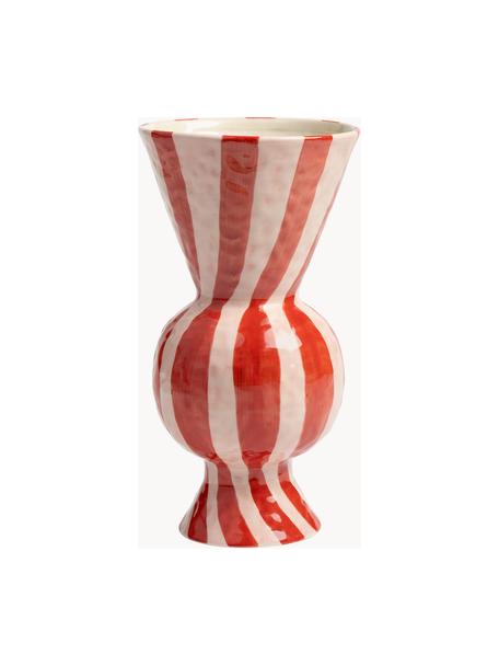 Handbemalte Vase Rhombic, H 30 cm, Steingut, Rot, Hellrosa, Ø 16 x H 30 cm