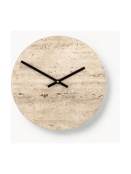 Handgefertigte Uhr Loko aus Travertin, Zeiger: Kunststoff, Travertin Beige, Ø 25 cm