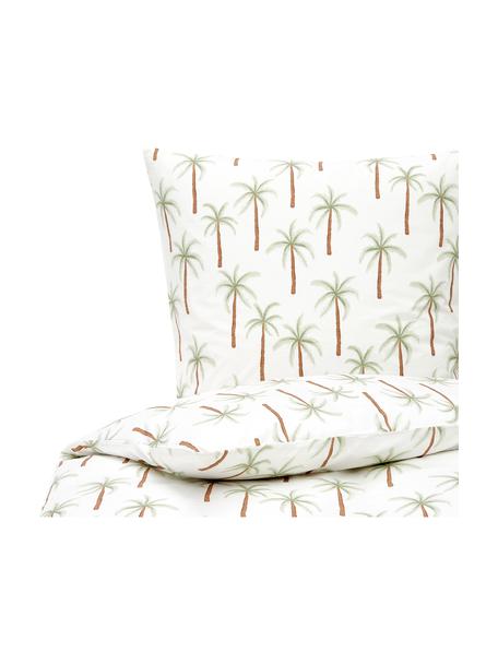 Parure copripiumino in cotone percalle organico con stampa tropicale Martha, Tessuto: percalle Densità di tessi, Bianco con stampa tropicale, 135 x 200 cm + 1 federe 80 x 80 cm