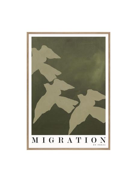 Ingelijste digitale print Migration, Lijst: eikenhout, Groentinten, wit, zwart, B 70 x H 100 cm