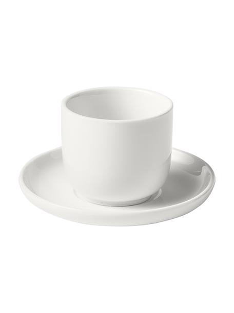 Tazas de café expresso de porcelana con platitos Nessa, 4 uds., Porcelana dura de alta calidad, Blanco, Ø 7 x Al 6 cm