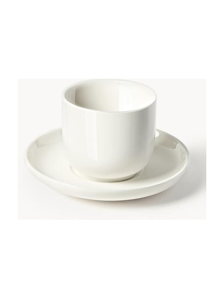 Porseleinen espressokopjes Nessa met schoteltjes, 4 stuks, Hoogwaardig hard porselein, Gebroken wit, glanzend, Ø 7 x H 6 cm, 90 ml